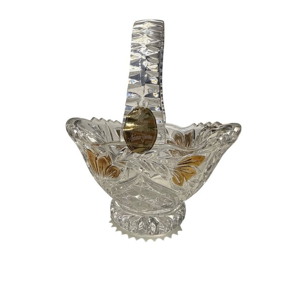 Anna Hütte Lead Crystal Bleikristall Basket Handle Gilt Accents Made in Germany - Picture 1 of 7